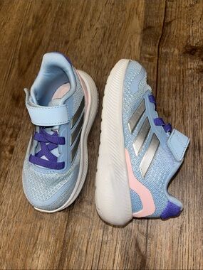 adidas Light Blue Kids Sneakers with Pink and Purple Accents